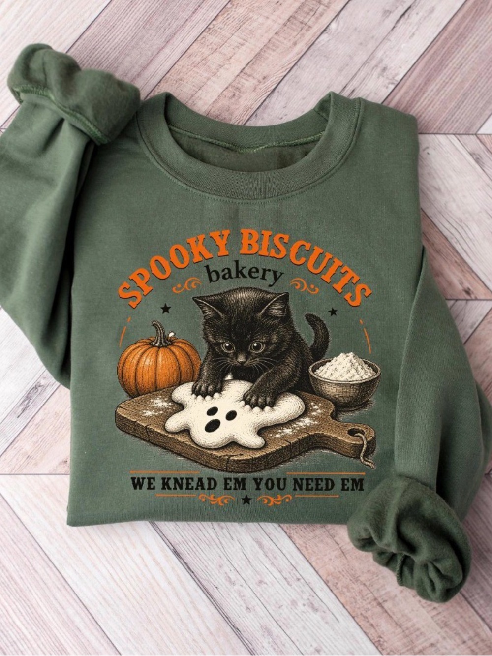 🎃 Spooky Biscuit Cat Custom Crew neck Gildan Sweater 🐈‍⬛🍪